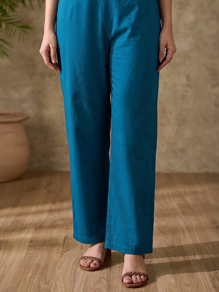 Blue Printed Cotton Blend Kurta With Pant &amp; Dupatta