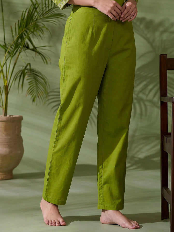 Green Printed Cotton Blend Kurta With Pant &amp; Dupatta