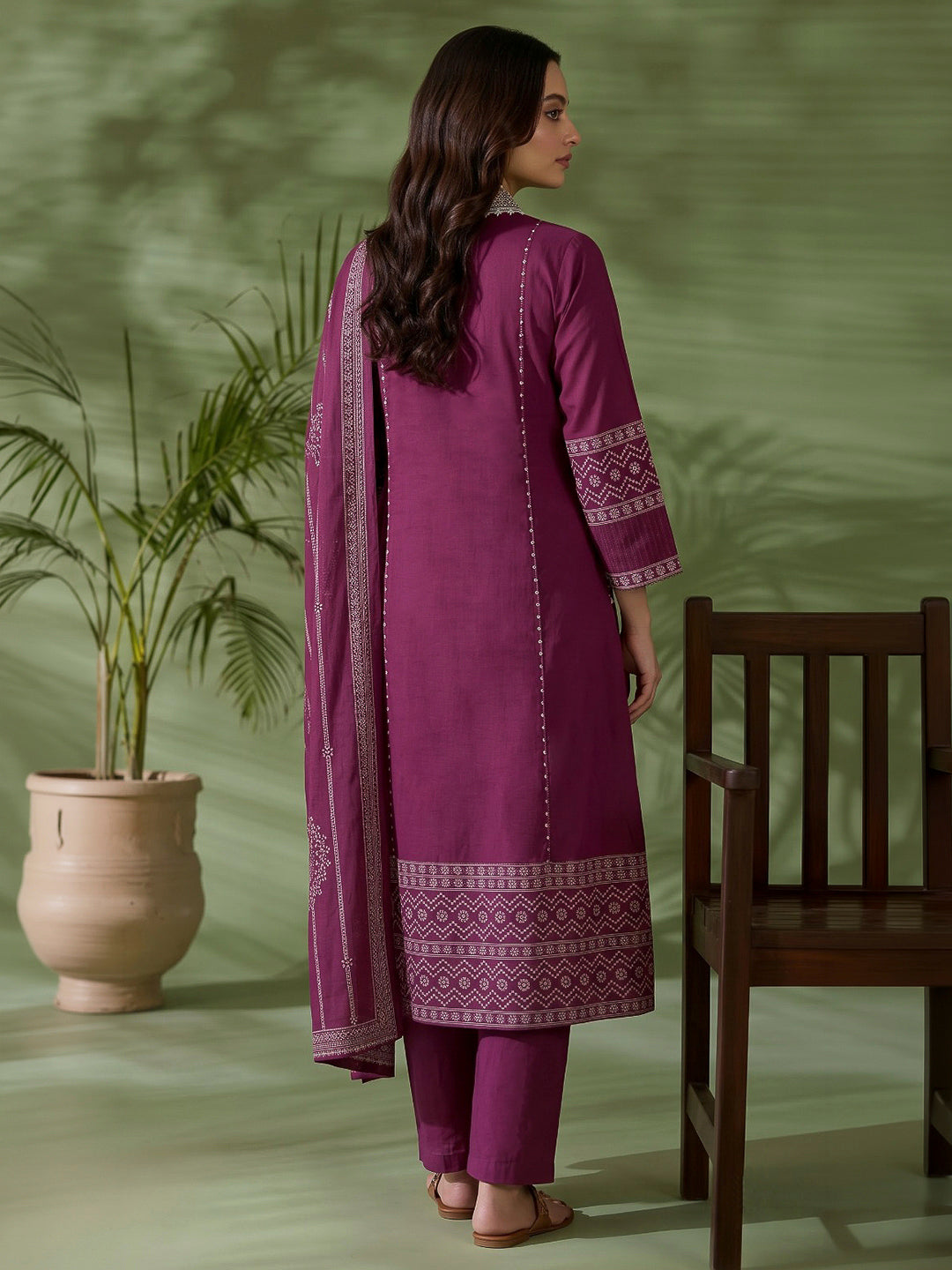 Maroon Printed Cotton Blend Kurta With Pant &amp; Dupatta