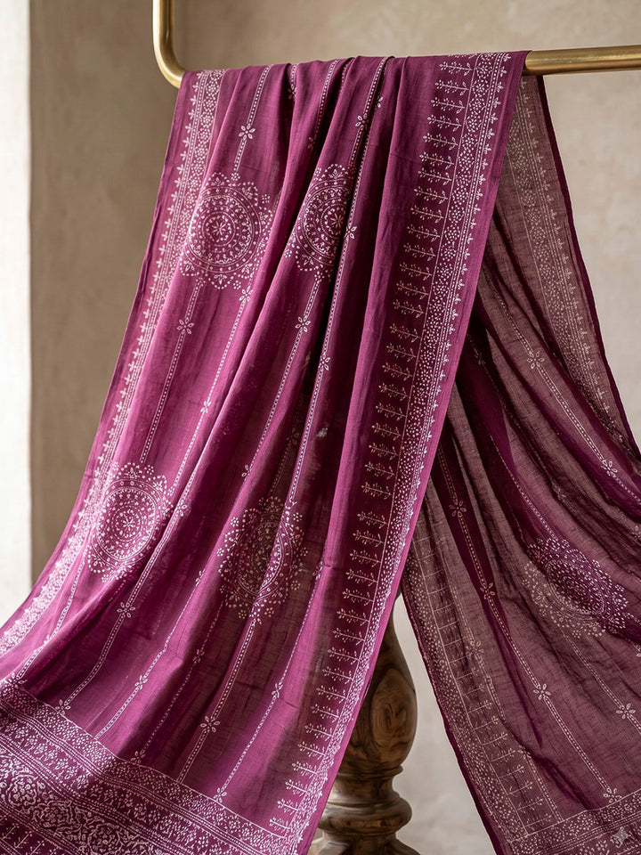 Maroon Printed Cotton Blend Kurta With Pant &amp; Dupatta