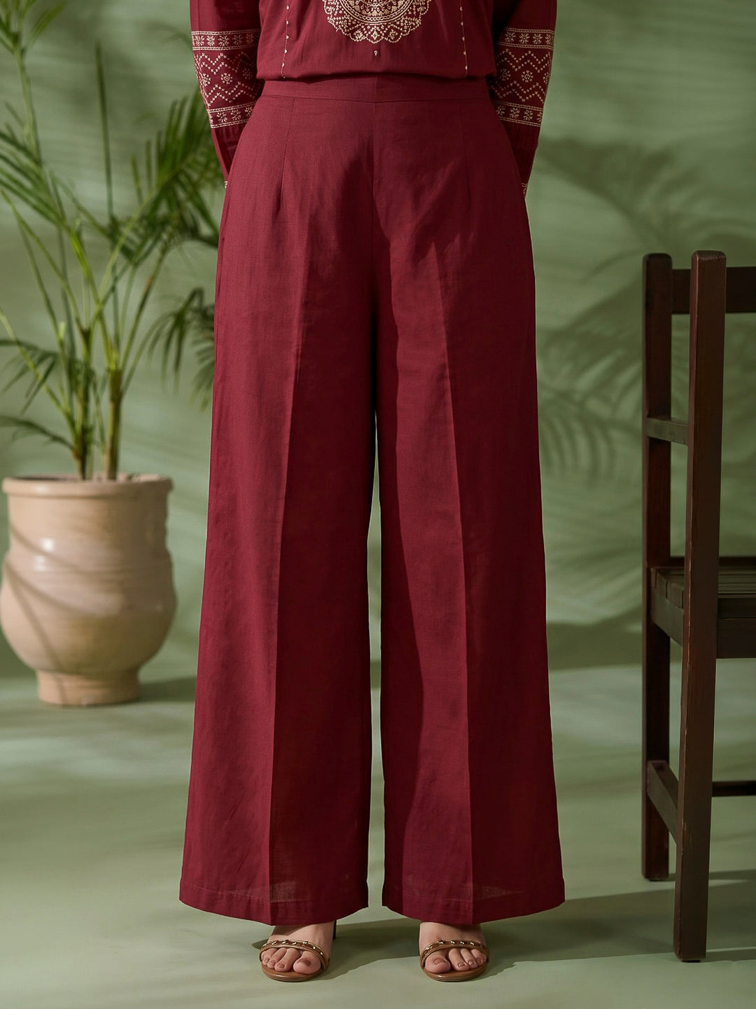 Red Printed Cotton Blend Kurta With Pant &amp; Dupatta