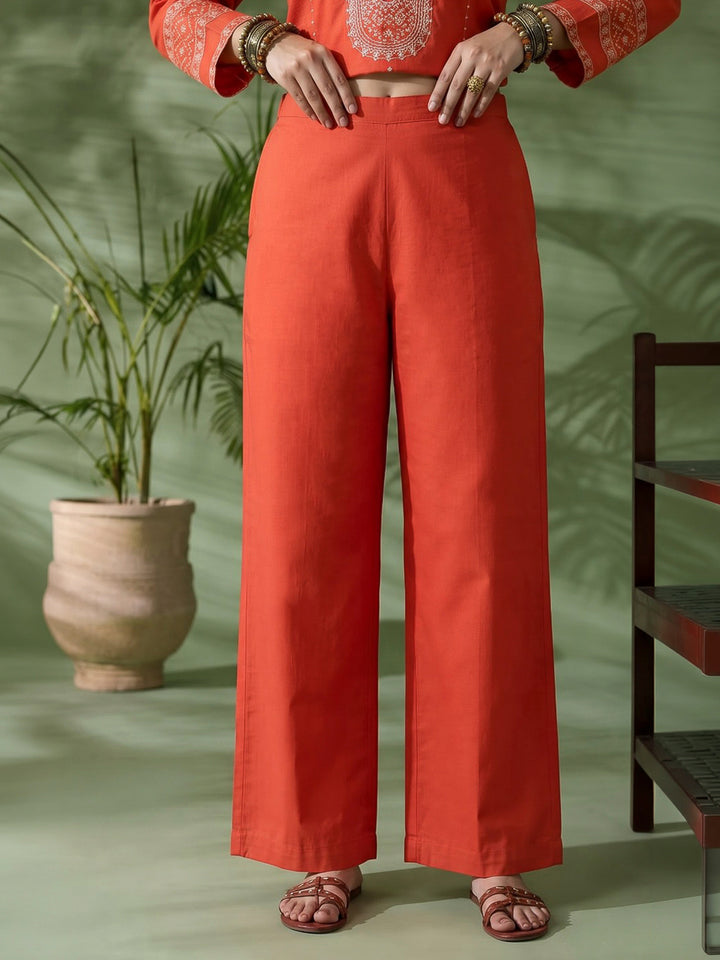 Rust Printed Cotton Blend Kurta With Pant &amp; Dupatta
