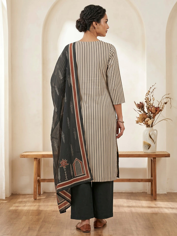 Black Printed Cotton Blend Kurta With Pant &amp; Dupatta