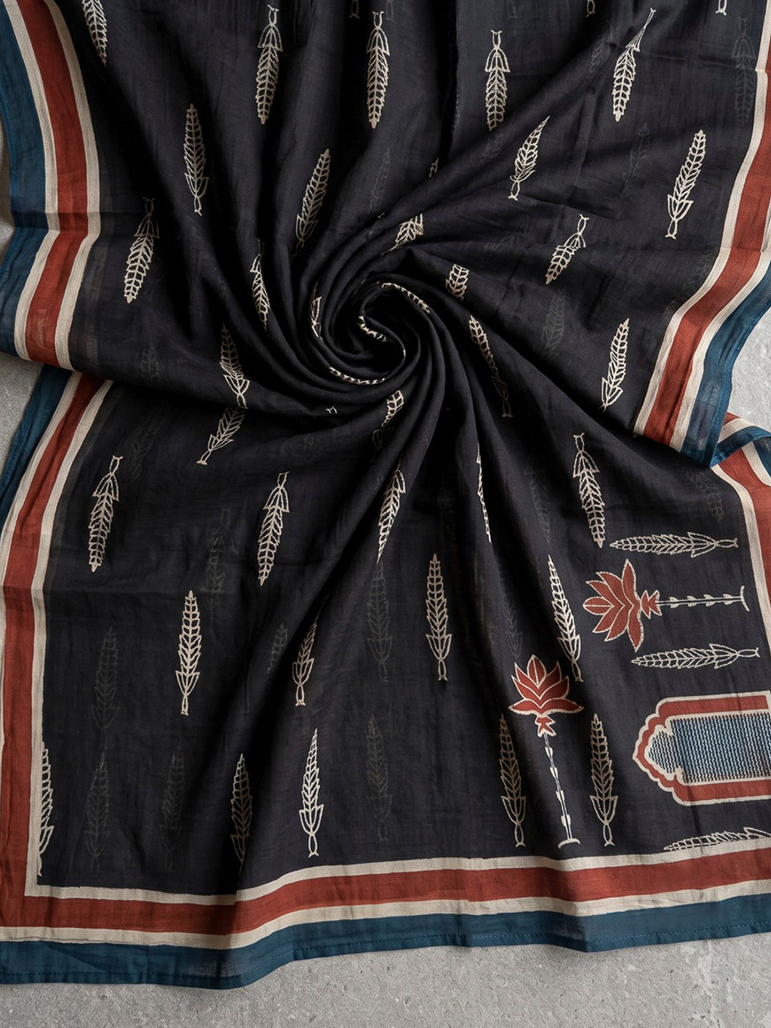 Black Printed Cotton Blend Kurta With Pant &amp; Dupatta