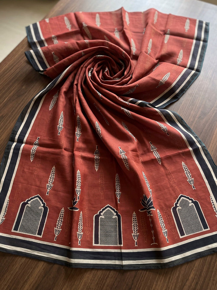 Maroon Printed Cotton Blend Kurta With Pant &amp; Dupatta