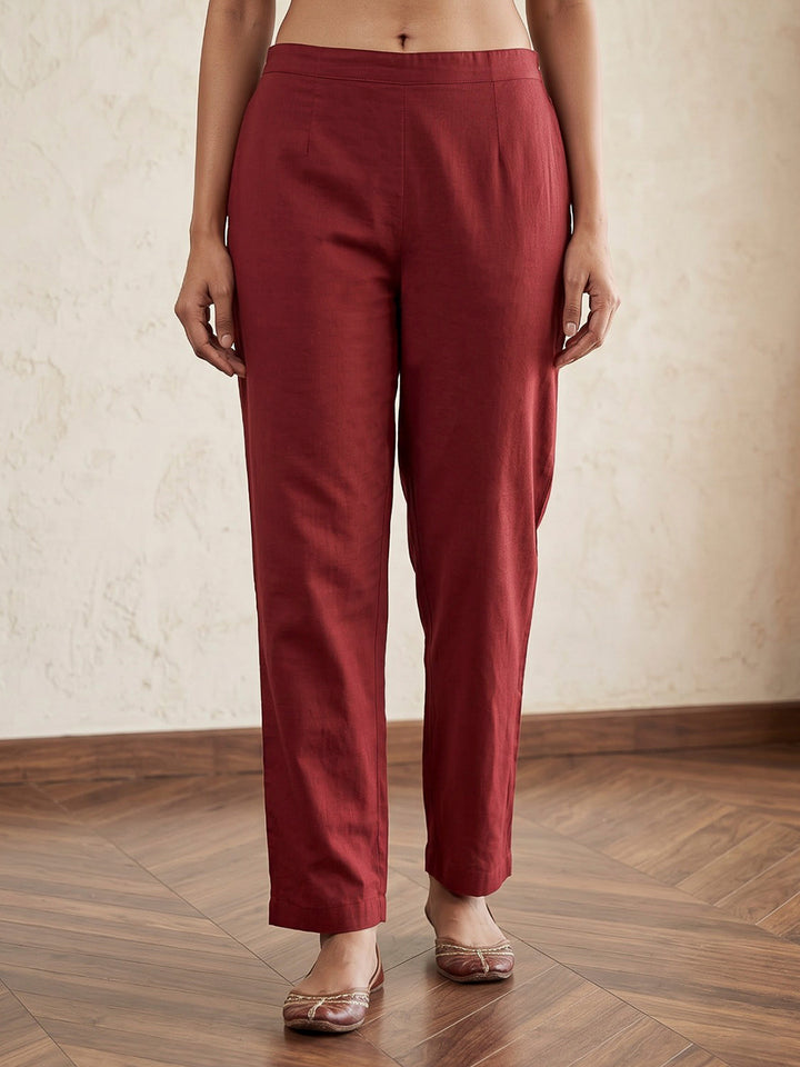 Maroon Printed Cotton Blend Kurta With Pant &amp; Dupatta