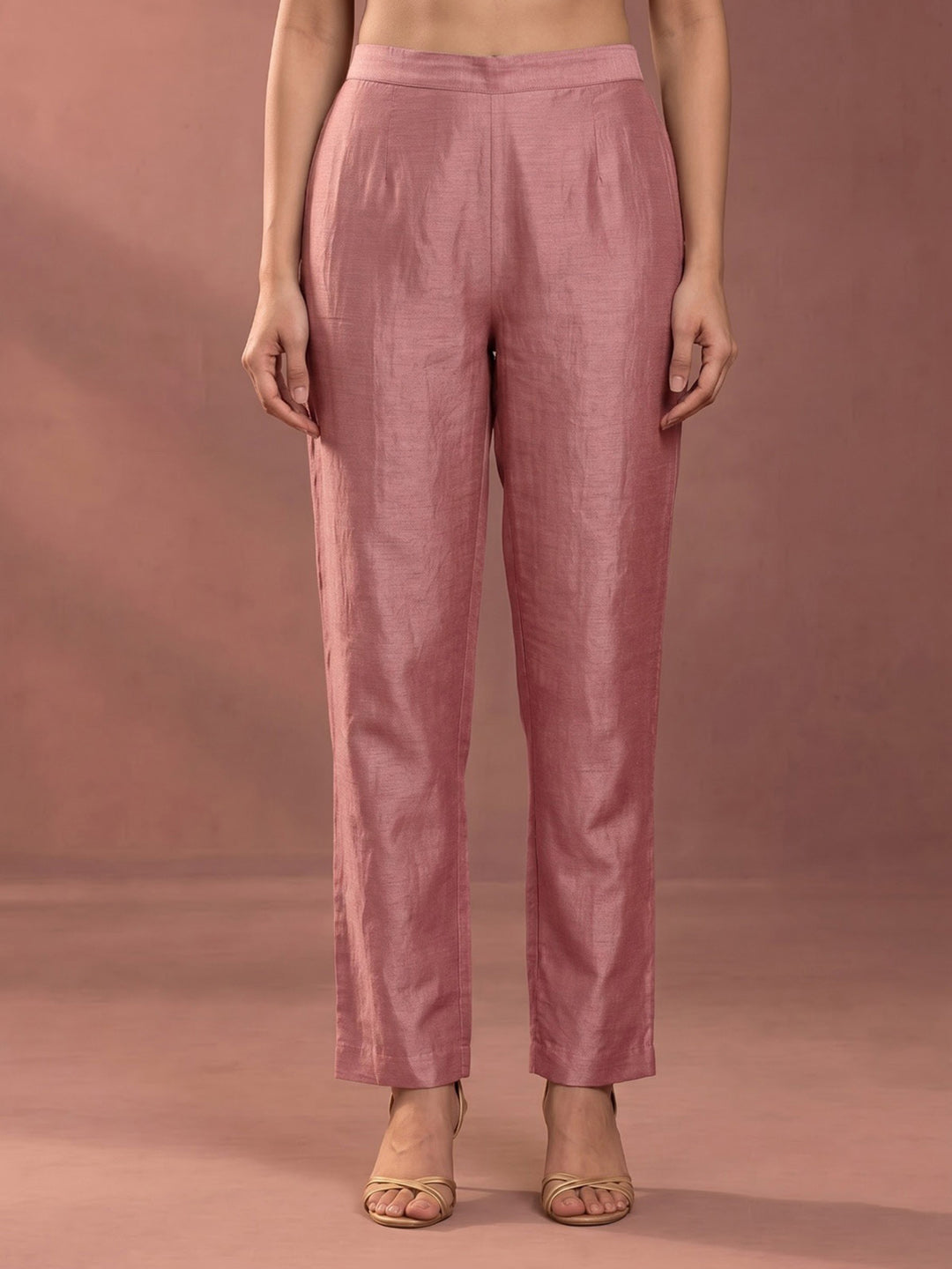 Pink Embroidered Tissue Kurta With Pant &amp; Dupatta