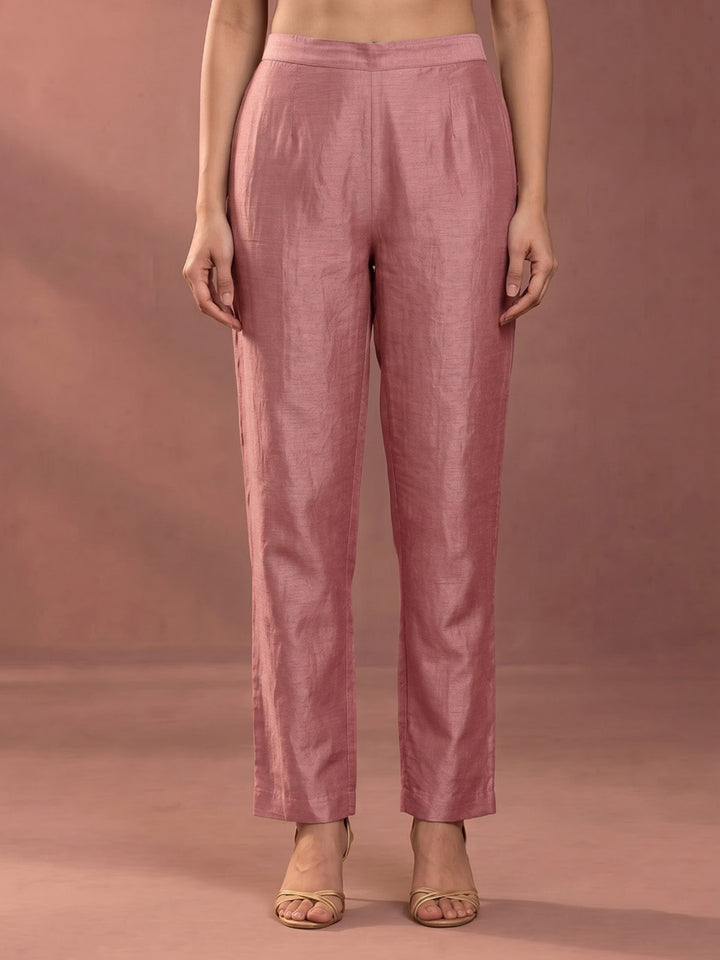 Pink Embroidered Tissue Kurta With Pant &amp; Dupatta