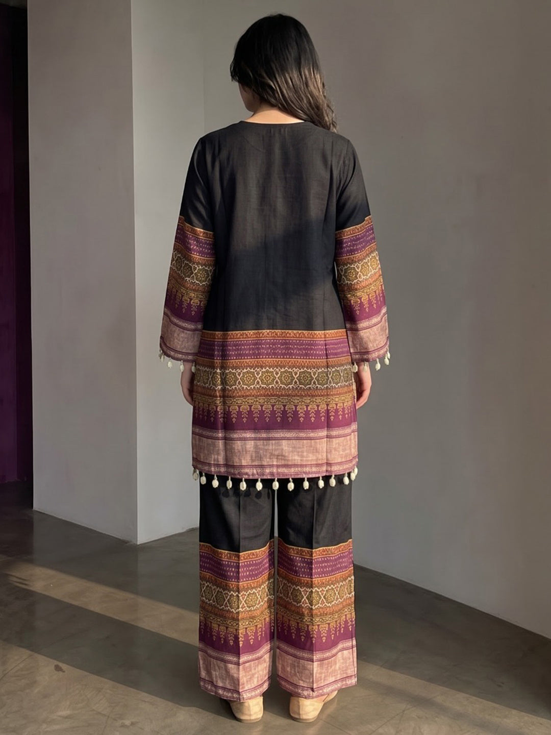 Black Printed Muslin Kurta Set