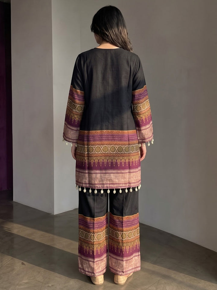 Black Printed Muslin Kurta Set
