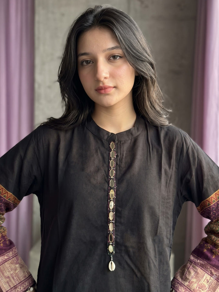 Black Printed Muslin Kurta Set