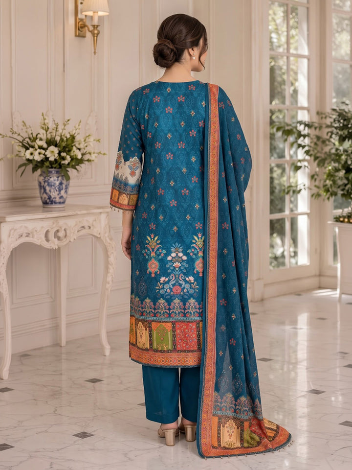 Blue Printed Muslin Kurta With Pant &amp; Dupatta