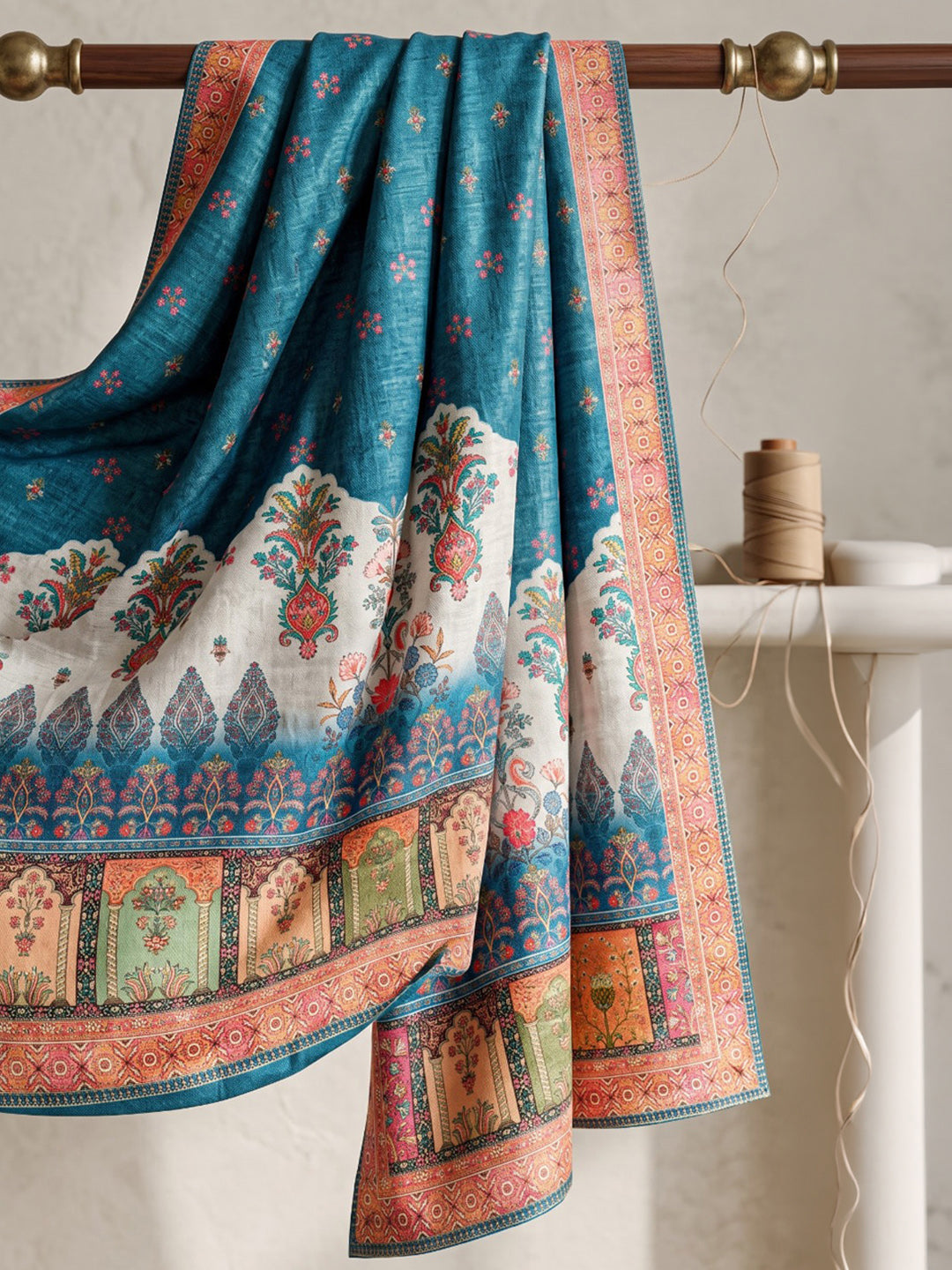 Blue Printed Muslin Kurta With Pant &amp; Dupatta