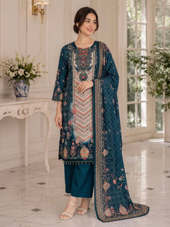 Blue Printed Muslin Kurta With Pant &amp; Dupatta