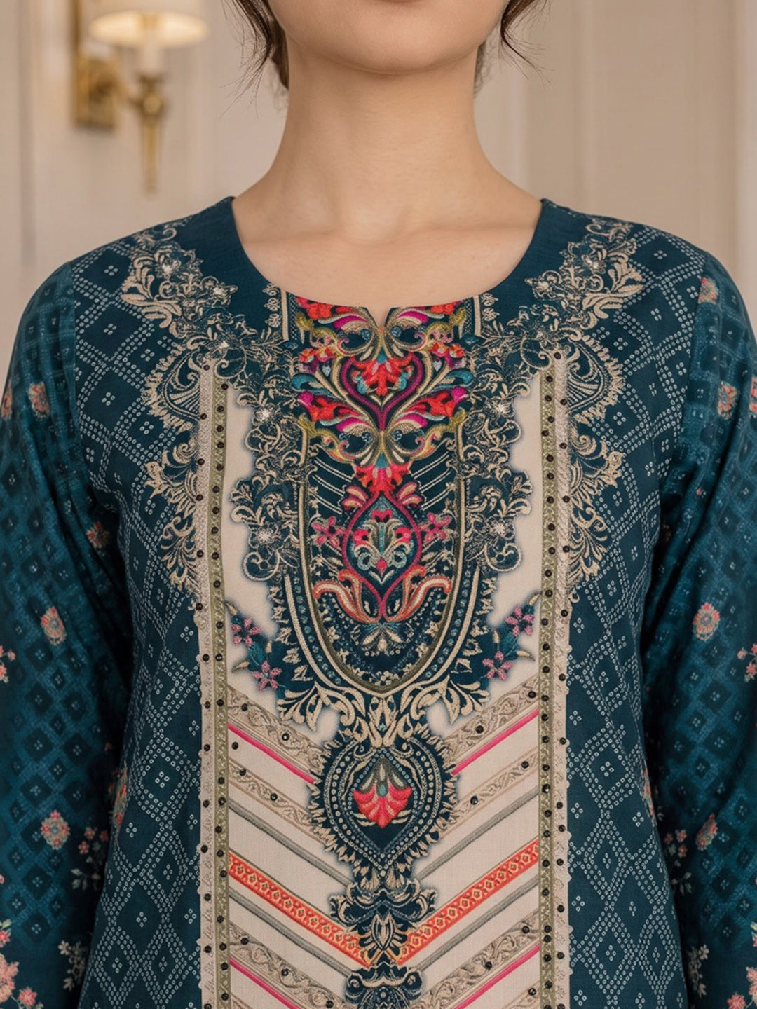 Blue Printed Muslin Kurta With Pant &amp; Dupatta