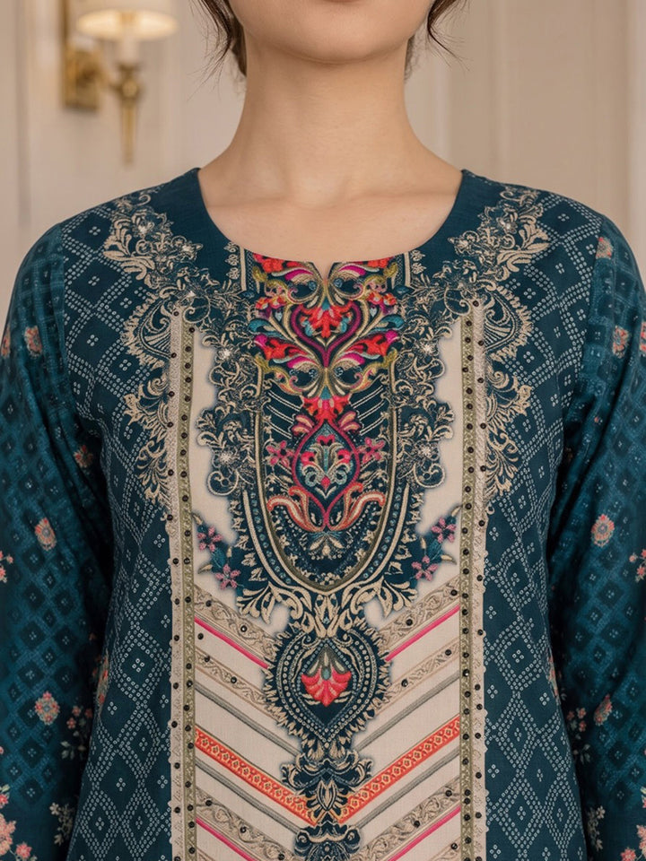 Blue Printed Muslin Kurta With Pant &amp; Dupatta