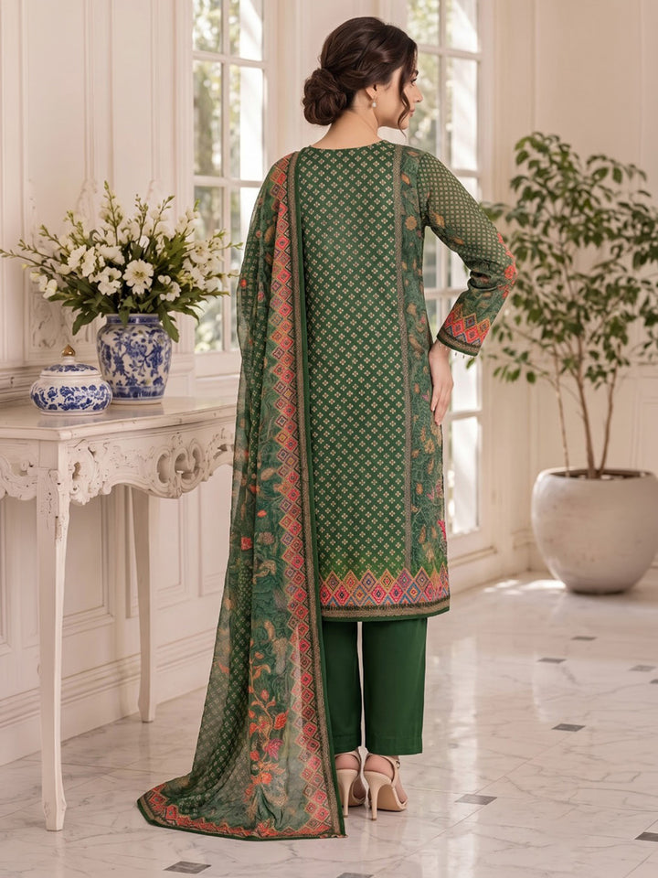 Green Printed Muslin Kurta With Pant &amp; Dupatta