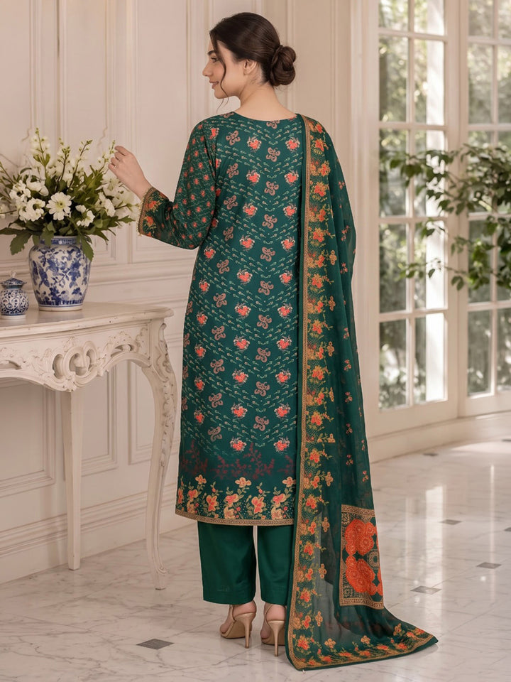 Green Printed Muslin Kurta With Pant &amp; Dupatta