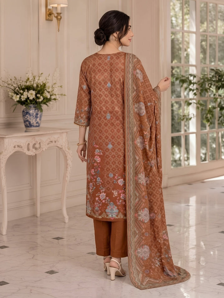 Brown Printed Muslin Kurta With Pant &amp; Dupatta