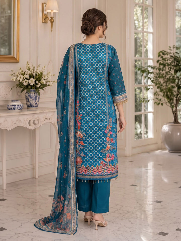 Blue Printed Muslin Kurta With Pant &amp; Dupatta