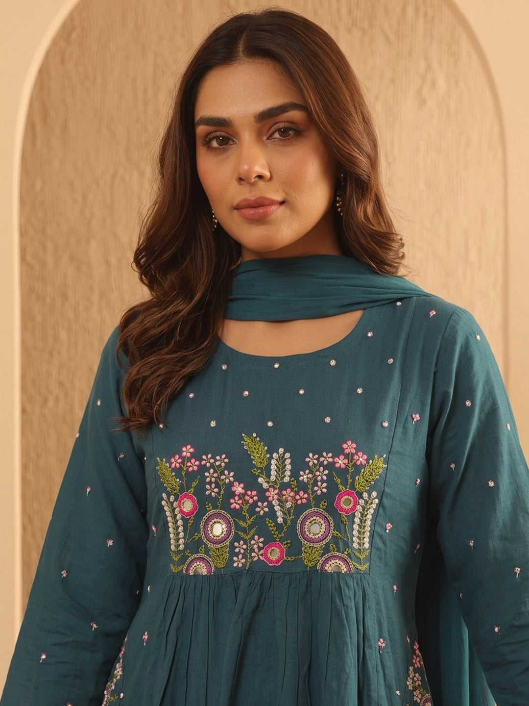 Blue Printed Cotton Blend Kurta With Pant &amp; Dupatta