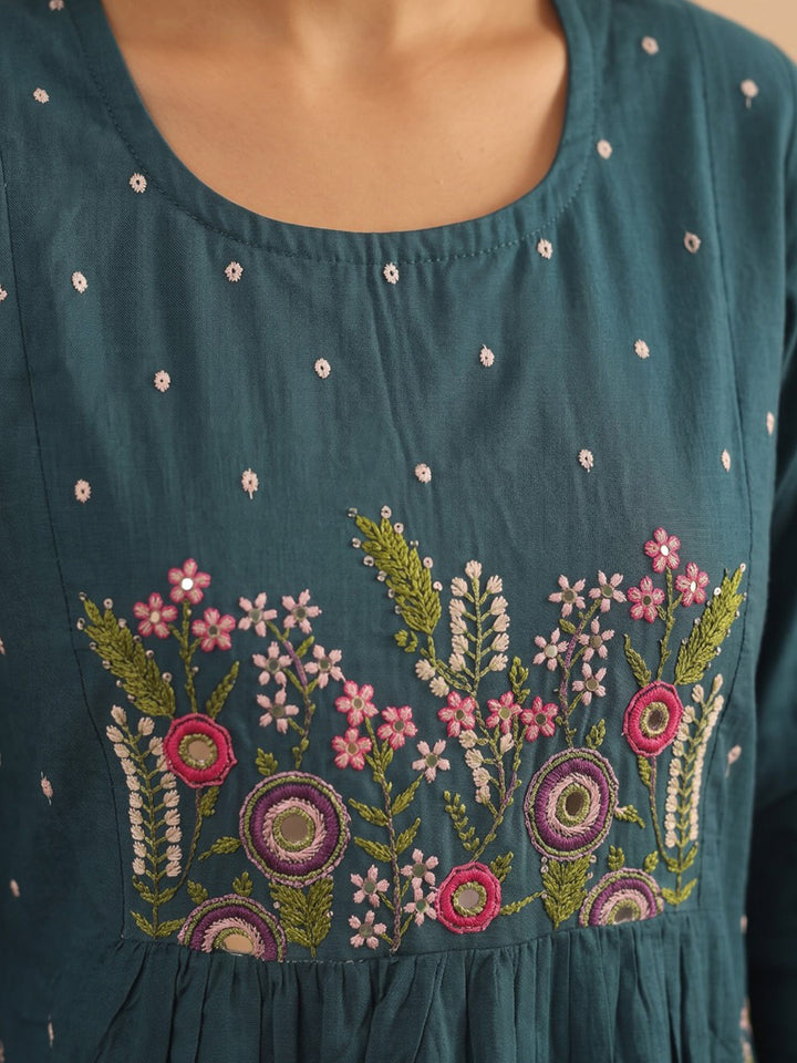 Blue Printed Cotton Blend Kurta With Pant &amp; Dupatta
