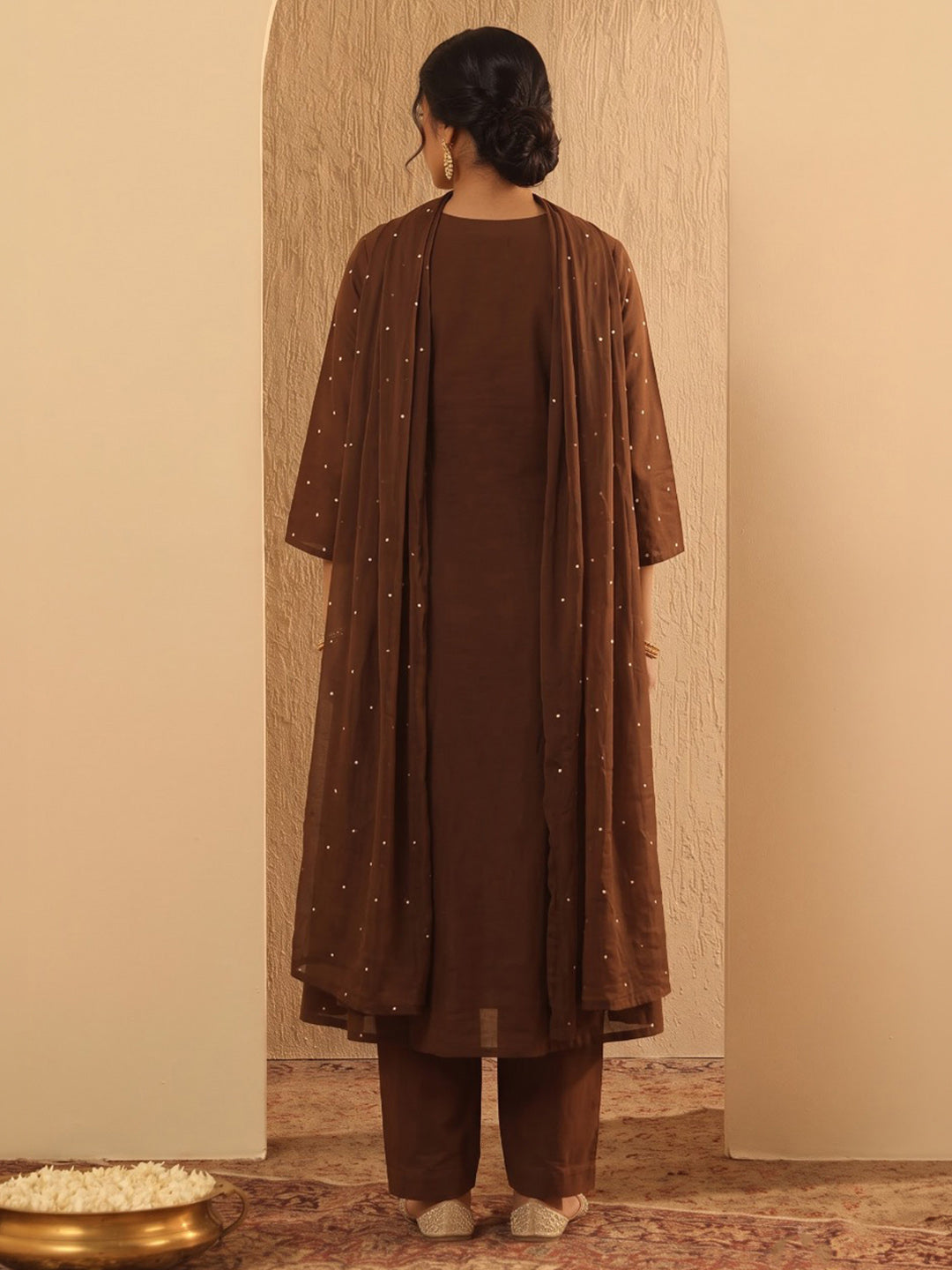 Brown Printed Cotton Blend Kurta With Pant &amp; Dupatta