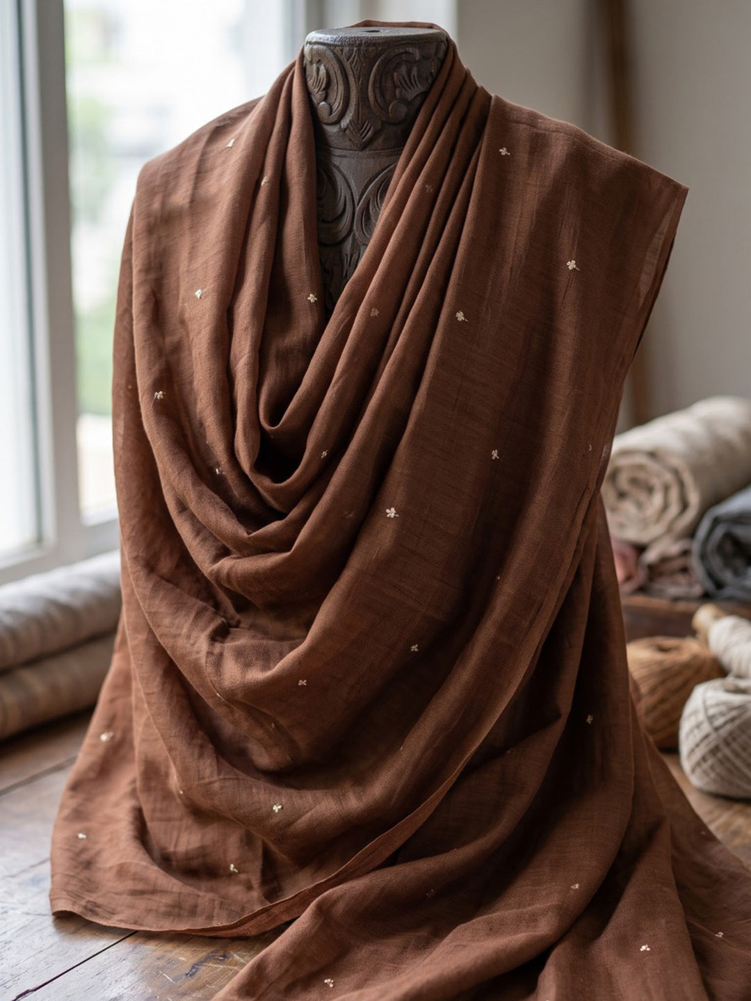 Brown Printed Cotton Blend Kurta With Pant &amp; Dupatta