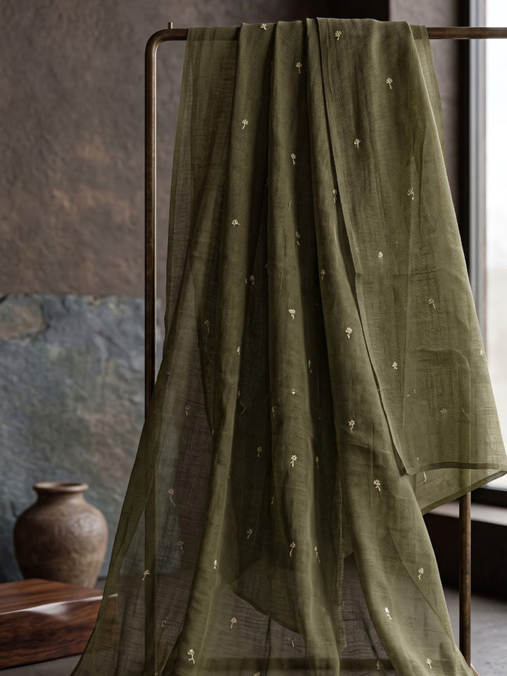 Green Printed Cotton Blend Kurta With Pant &amp; Dupatta
