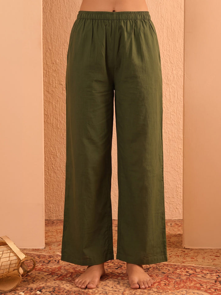 Green Printed Cotton Blend Kurta With Pant &amp; Dupatta