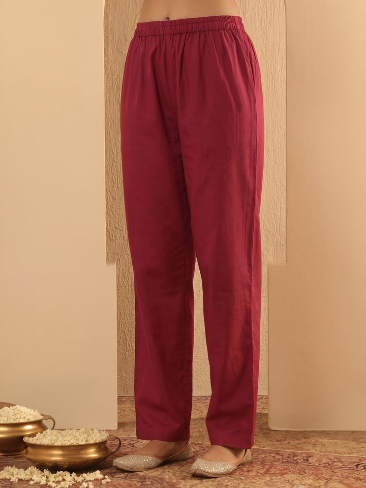 Maroon Printed Cotton Blend Kurta With Pant &amp; Dupatta