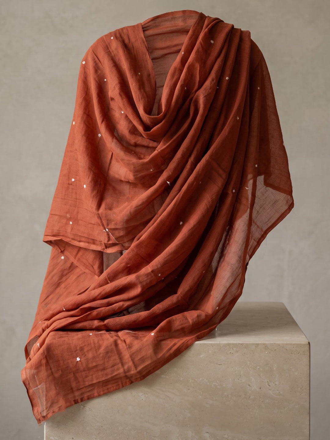Rust Printed Cotton Blend Kurta With Pant &amp; Dupatta