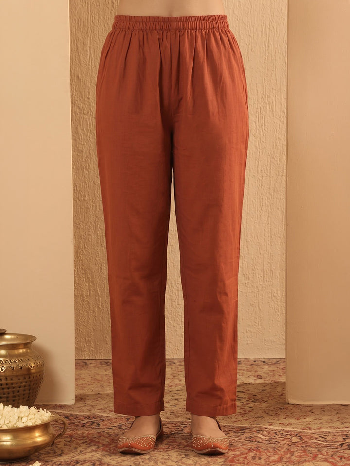 Rust Printed Cotton Blend Kurta With Pant &amp; Dupatta