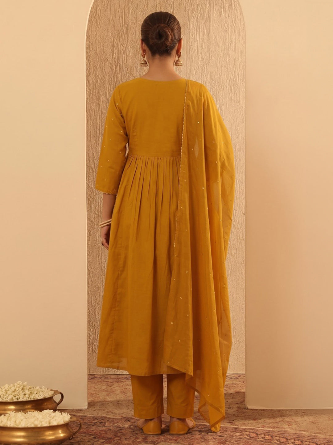 Yellow Printed Cotton Blend Kurta With Pant &amp; Dupatta