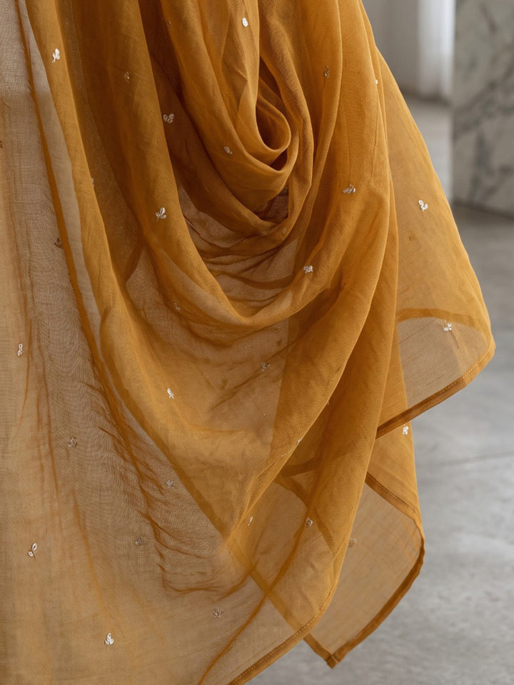Yellow Printed Cotton Blend Kurta With Pant &amp; Dupatta