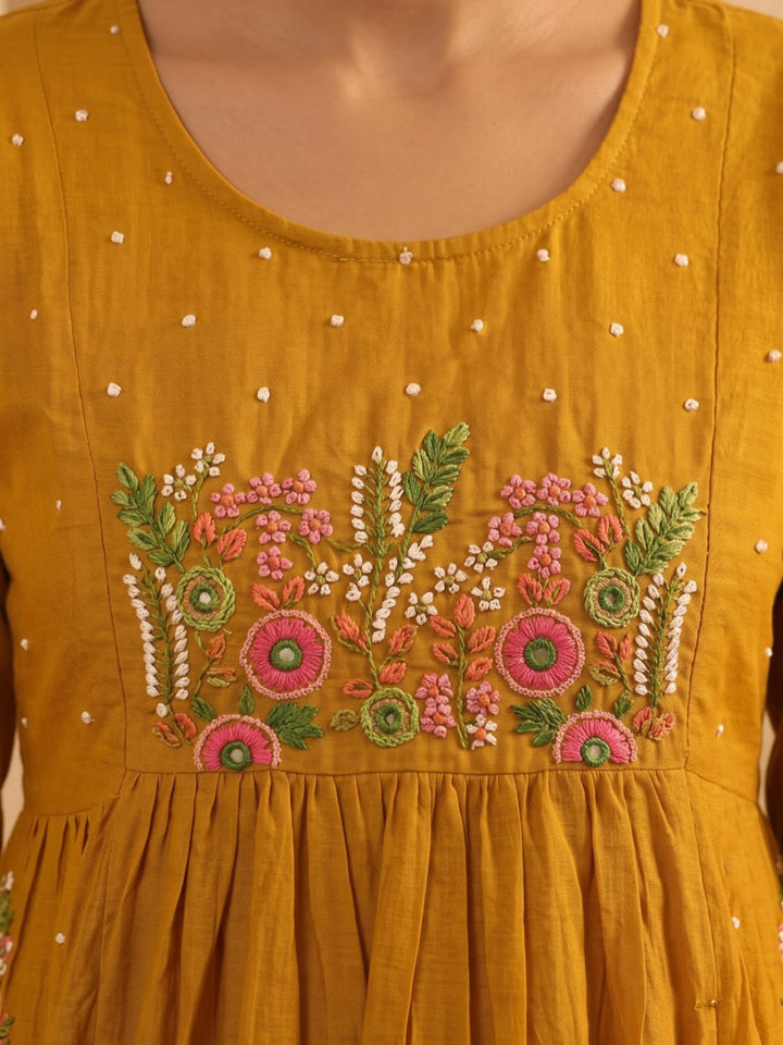 Yellow Printed Cotton Blend Kurta With Pant &amp; Dupatta