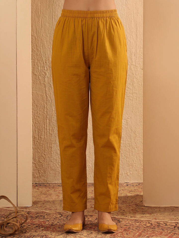Yellow Printed Cotton Blend Kurta With Pant &amp; Dupatta