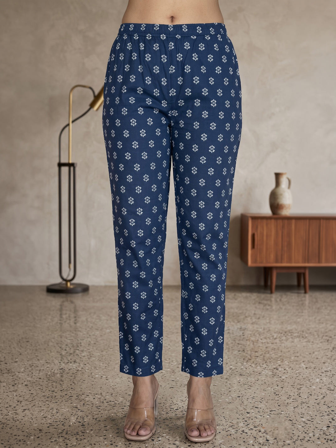 Blue Embroidered Cotton Blend Kurta With Pant &amp; Dupatta