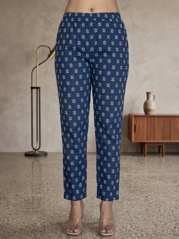 Blue Embroidered Cotton Blend Kurta With Pant &amp; Dupatta