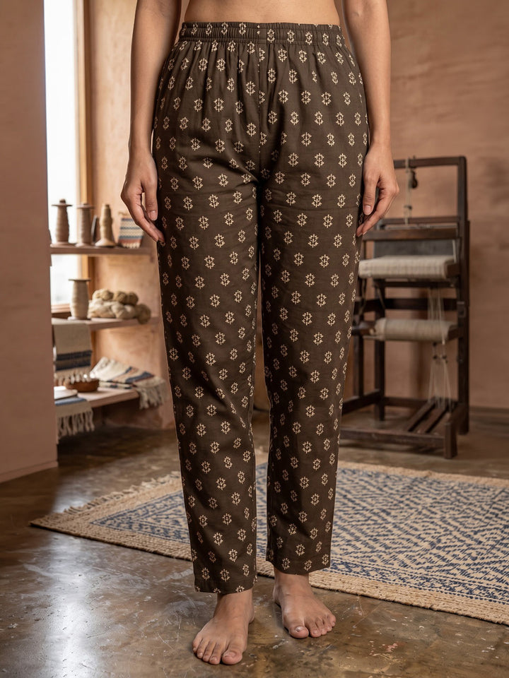 Brown Embroidered Cotton Blend Kurta With Pant &amp; Dupatta