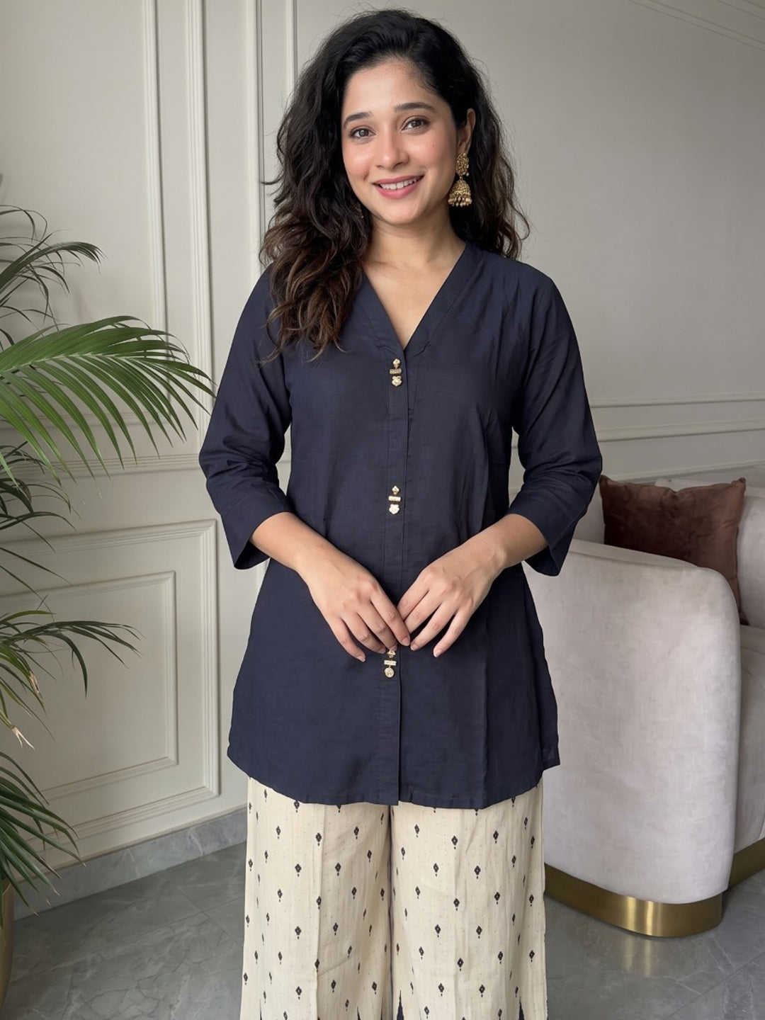 Blue Printed Muslin Kurta Set