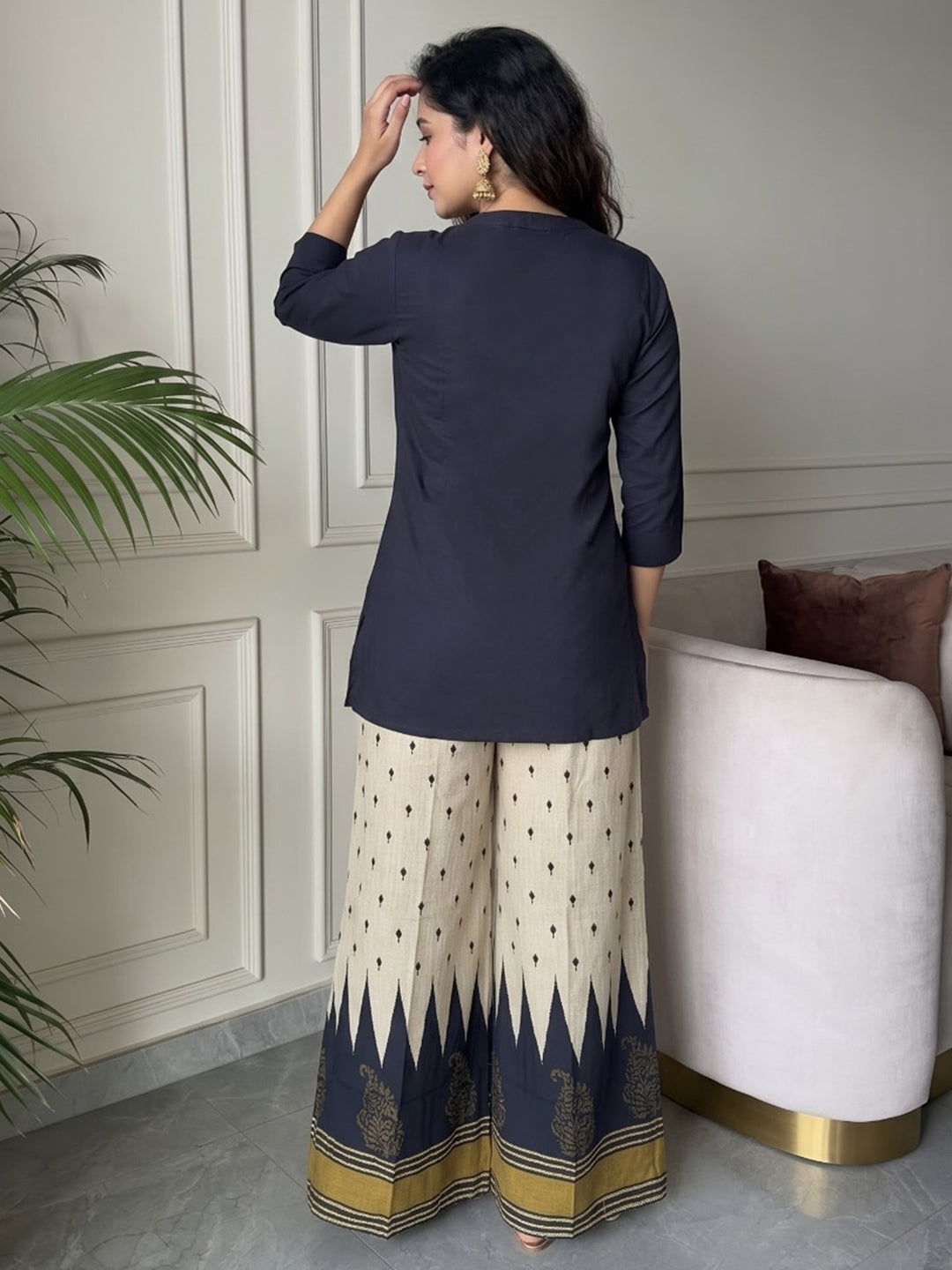 Blue Printed Muslin Kurta Set