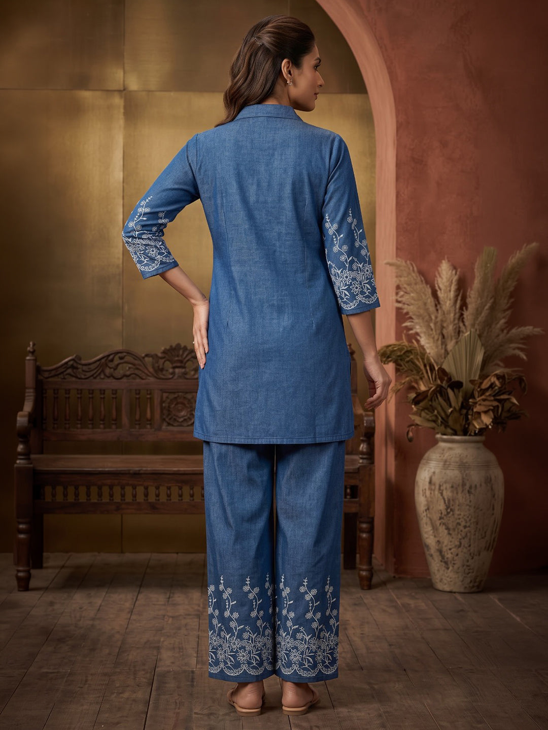 Blue Printed Cotton Blend Kurta Set