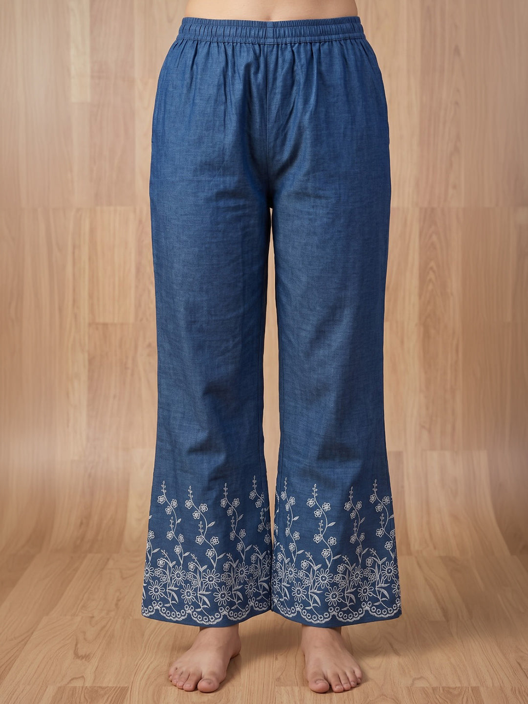 Blue Printed Cotton Blend Kurta Set