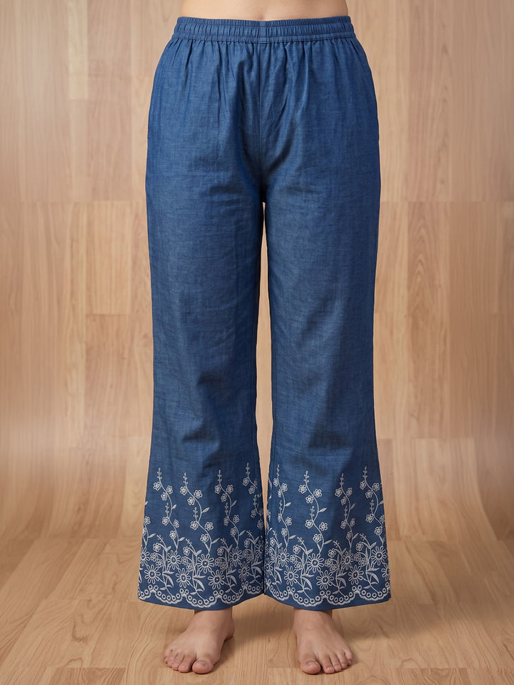 Blue Printed Cotton Blend Kurta Set