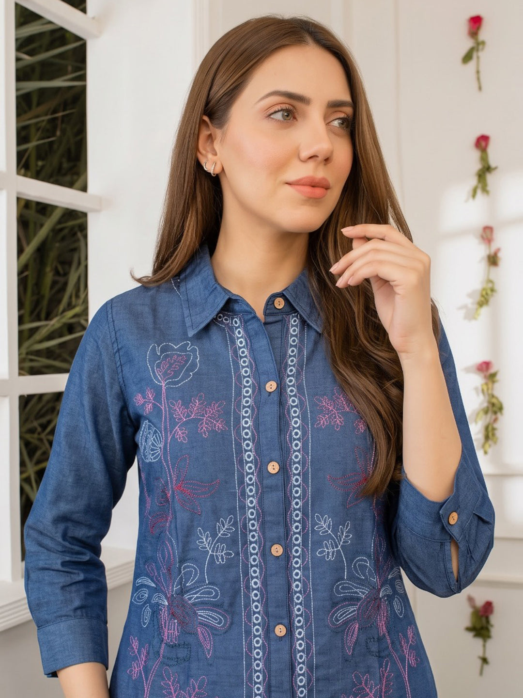 Blue Printed Cotton Blend Kurta Set