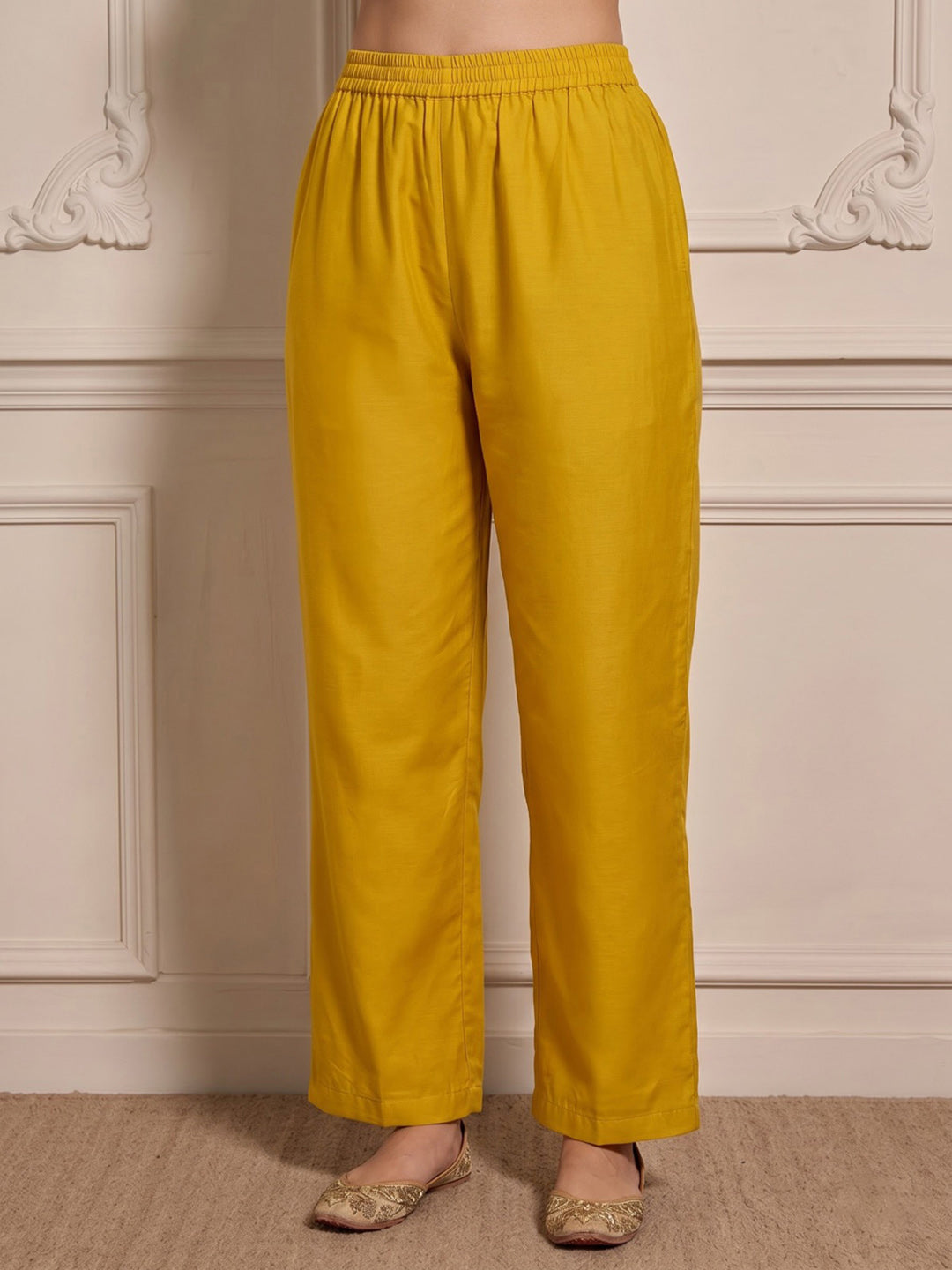 Mustard Embroidered Chanderi Kurta Set