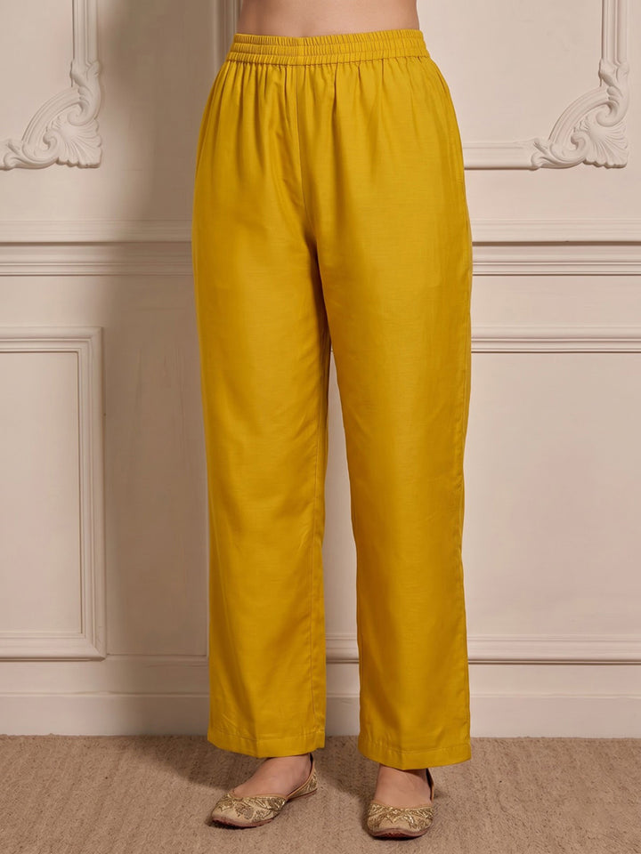 Mustard Embroidered Chanderi Kurta Set