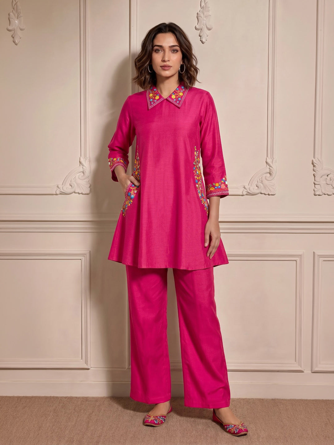 Rani Embroidered Chanderi Kurta Set