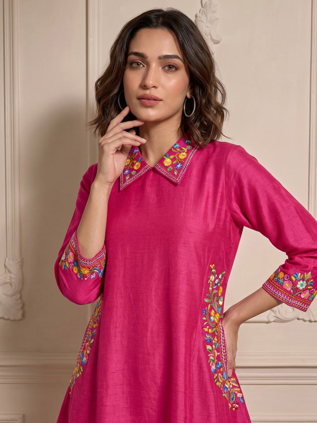 Rani Embroidered Chanderi Kurta Set